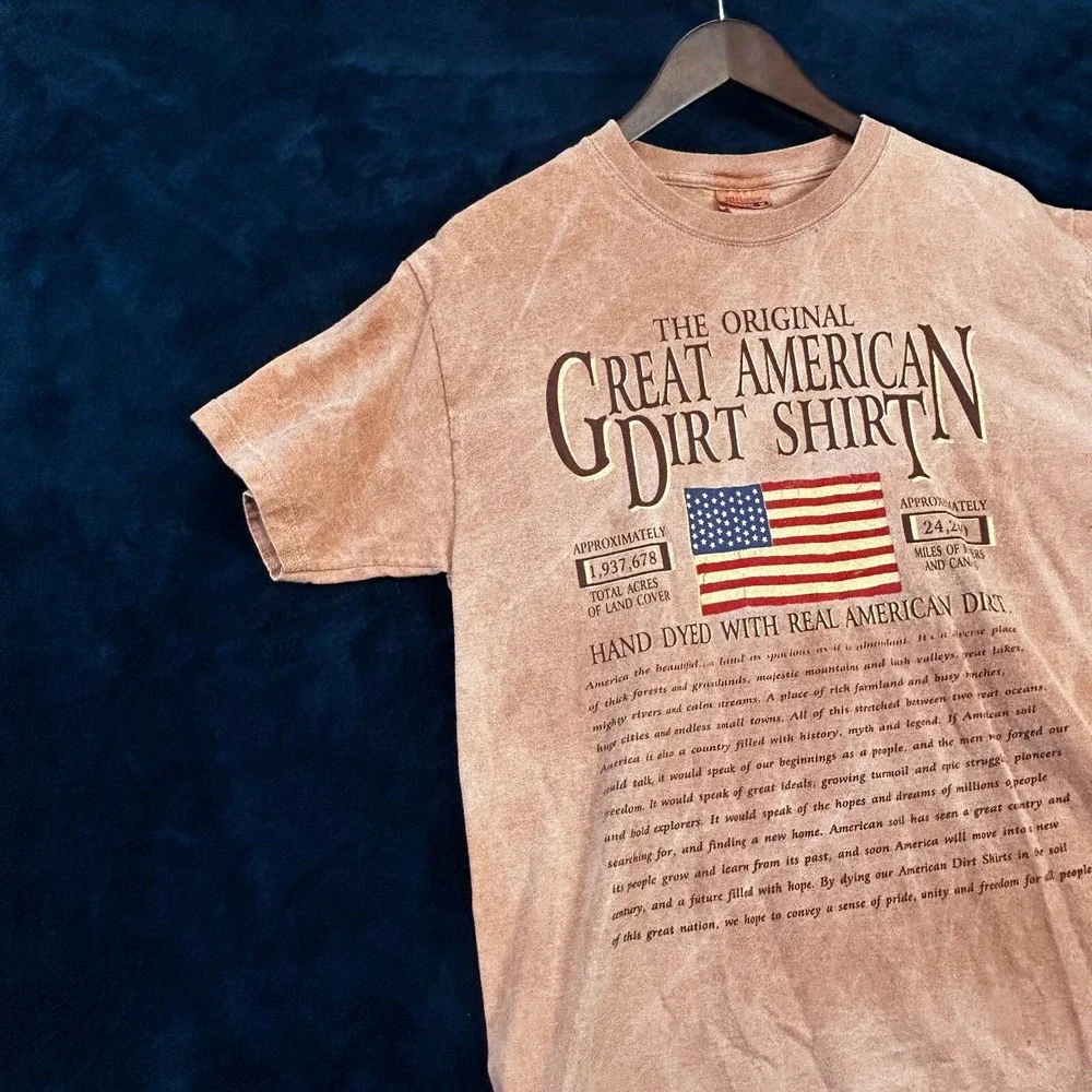 Vintage American Flag Remembrance Shirt‎ Rare Size M Dyed W/American Soil Hanes